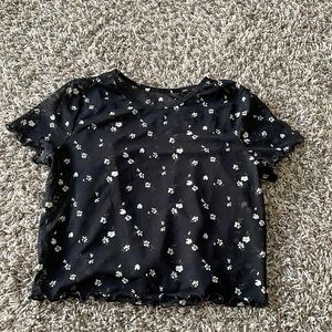 Hollister, black, floral, crop top.